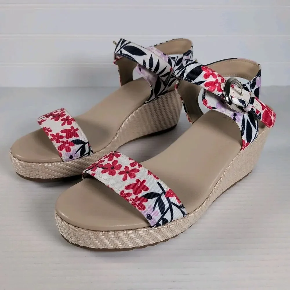 Naturalizer Stella Platform Wedge Sandals Womens 10W 10 Wide Resort Floral Print